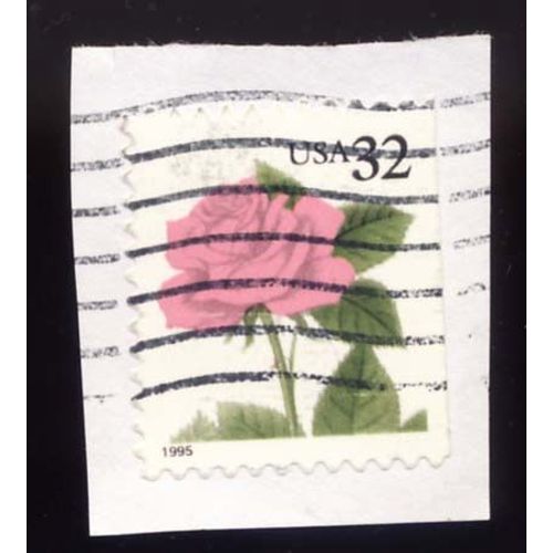Timbre U S A, Rose, Bord De Planche, 32 Cents, Oblitéré