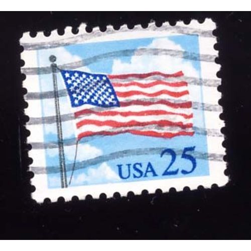 Timbre U S A, Drapeau, 25 Cents Oblitéré