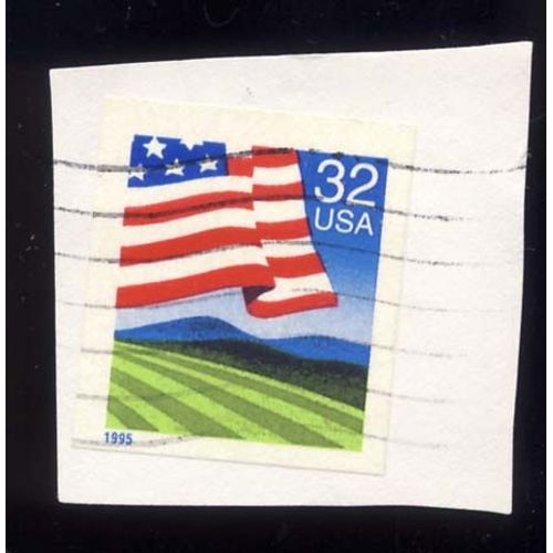 Timbre U S A, Drapeau Et Champs, 32 Cents Oblitéré