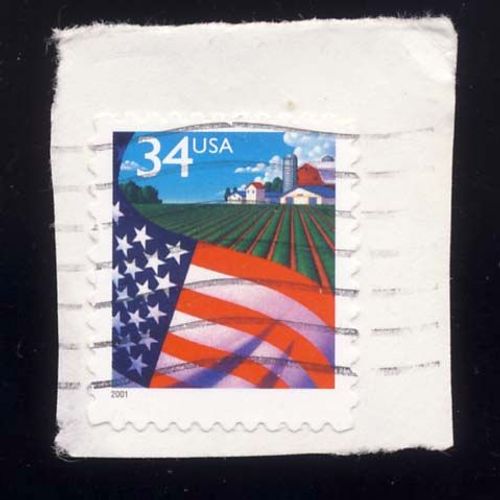 Timbre U S A, Drapeau Et Ferme, 34 Cents Oblitéré