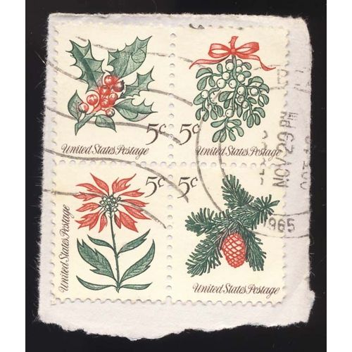 Timbre U S A, United States Postage, Hous, Gui, Fleur, Pomme De Pin, 5 Cents, Oblitéré