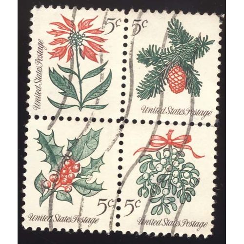 Timbre U S A, United States Postage, Fleur, Pomme De Pin, Houx, Gui, 5 Cents, Oblitéré