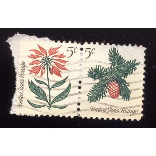 Timbre U S A, Fleur, Pomme De Pin, 5 Cents, Oblitéré