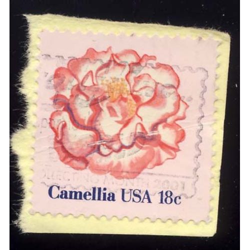 Timbre U S A, Camelia, 18 Cents, Oblitéré