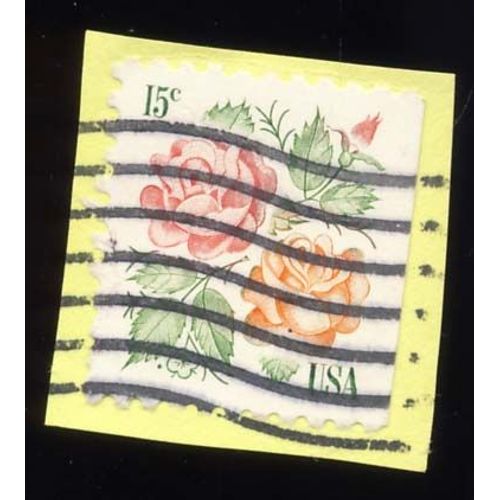 Timbre U S A, Deux Roses, 15 Cents, Oblitéré