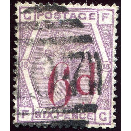 Queen Victoria 1883. 6p On 6p Lilac, Pl 18. Sg 162, Sc 95, Yt 75. Vfu.
