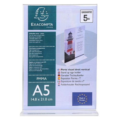 Porte-Visuel - Présentoir - A5 - Droit - Transparent - Pour Photo, Menu, Document