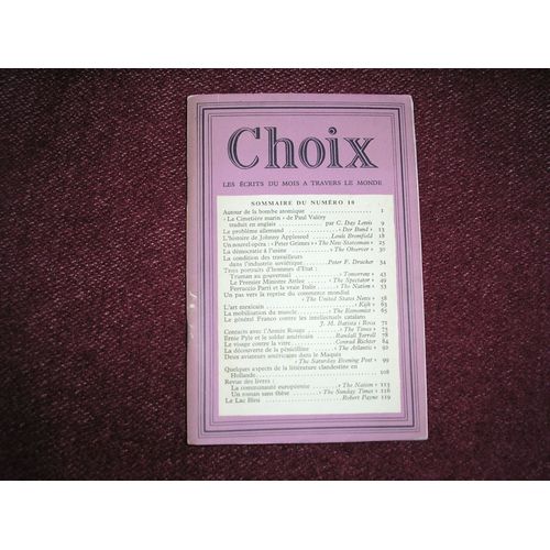 Choix - Les Écrits Du Mois À Travers Le Monde 1945  N° 10 : Autour De La Bombe Atomique - Le Problème Allemand ...