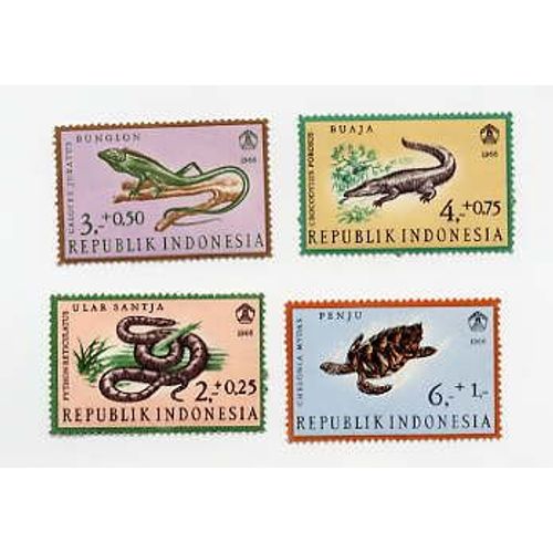 Indonésie - 4 Timbres Neufs 1966 - Reptiles