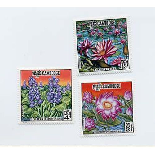 Cambodge - 3 Timbres Neufs Années 60 - Fleurs