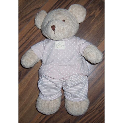 Doudou Peluche Ours Nicotoy Kiabi 26cm Habits Pyjama Rose Fonce Vieux Rose Croix Et Rayures