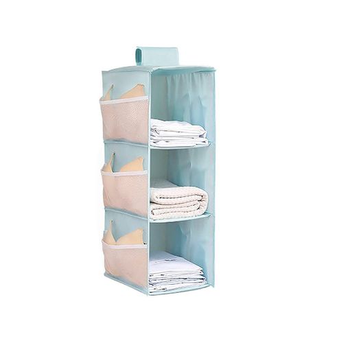 Étagère Suspendue Pliable, Panier Suspendu Rangement Armoire, Etagere Suspendue Armoire, Organiseur Placard Suspendu, 3 Compartiments, 9 Poches Latérales, 30 x 22,5 x 60cm (Bleu Trois Couches)