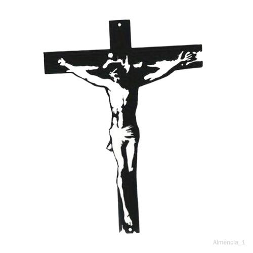 Statue de Crucifix de jésus en croix de fer suspendue au mur, pour Noir