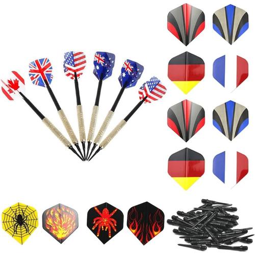 Flechettes Pointe Plastique,6PCS Fl¿¿chettes avec 18PCS Ailette de Fl¿¿chette,et 50 Pointes,Set de Flechettes ¿¿ Pointe Souple pour Cible de Flechette Electronique