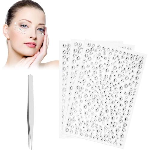 Strass Autocollant,Strass Autocollant Visage,Strass Autocollant Decoration,Strass Autocollant Diamant,Autocollant Gemme,avec 1 Pince ¿¿ ¿¿piler en Acier Inoxydable