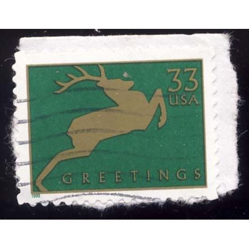 Timbre U S A, Greetings Renne, 33 Cents, Oblitéré
