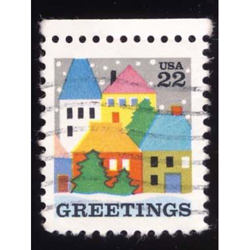 Timbre U S A, Greetings, Petit Village, 22 Cents, Oblitéré
