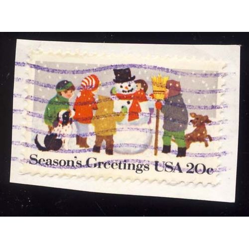 Timbre U S A, Seasons Greetings Enfants Au Bonhomme De Neige, 20 Cents, Oblitéré