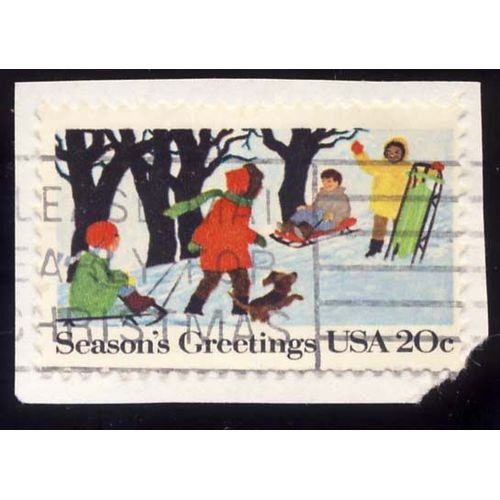 Timbre U S A, Seasons Greetings Enfants Dans La Neige, 20 Cents, Oblitéré