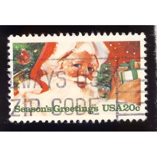 Timbre U S A, Season's Greetings Père Noël, 20 Cents, Oblitéré