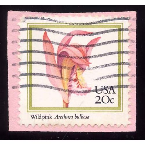 Timbre U S A, Wild Pink Arethusa Bulbosa, 20 Cents, Oblitéré