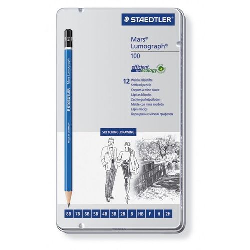 Mars® Lumograph® Boîte Métal 12 Crayons À Papier Graphite Assortis