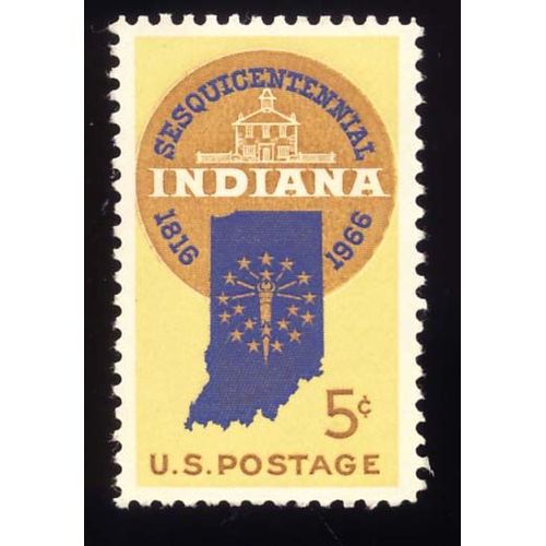 Timbre U S A, Indiana Sesquicentennial 1816-1966, U S Postage 5 Cents, Non Oblitéré