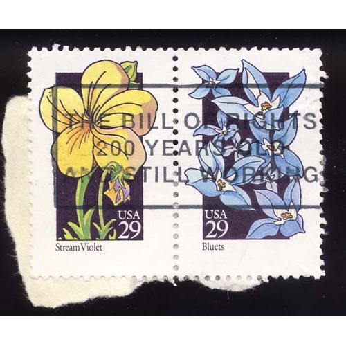 Timbre U S A, Stream Violet Et Bluets, 29 Cents, Oblitéré