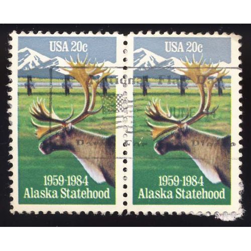 Timbre U S A, Alaska Statehood 1959-1984, 20 Cents, Oblitéré