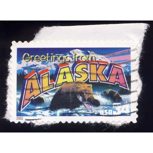 Timbre U S A, Greetings From Alaska, 34 Cents, Oblitéré