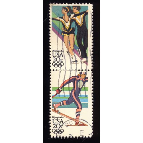 Timbre U S A, Olympics 84, Patinage, Ski De Fond, 20 Cents, Oblitéré