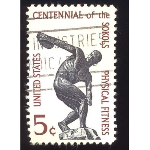 Timbre U S A, Centennial Of The Sokols Physical Fitness, 5 Cents, Oblitéré