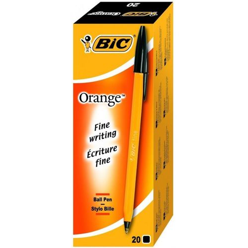 Boîte De 20 Stylos Billes Bic Orange Pointe Fine Noir