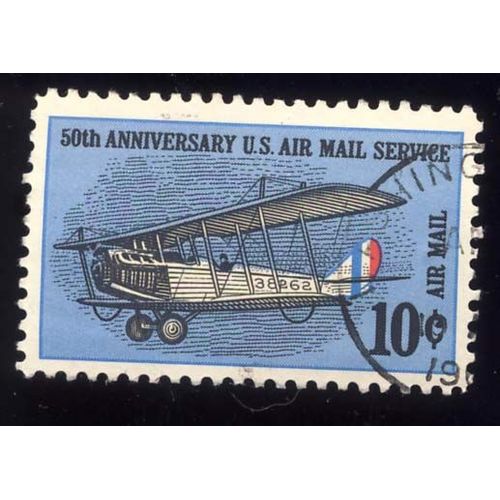 Timbre U S A, 50th Anniversary U.S. Air Lail Service, 10 Cents, Oblitéré