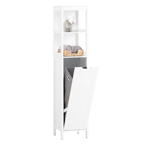 SoBuy Meuble Colonne de Salle de Bain, Armoire Toilette Haute, Meuble Salle de Bain Placard avec Étagères et Panier à Linge 30 x 30 x 145 cm, Blanc, BZR123-W