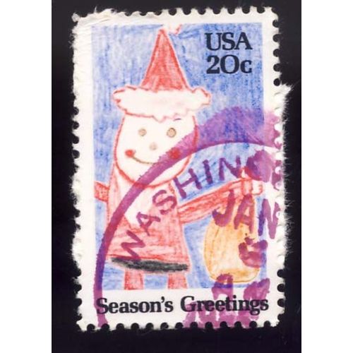 Timbre U S A, Season's Greetings Dessin D'enfant, 20 Cents, Oblitéré