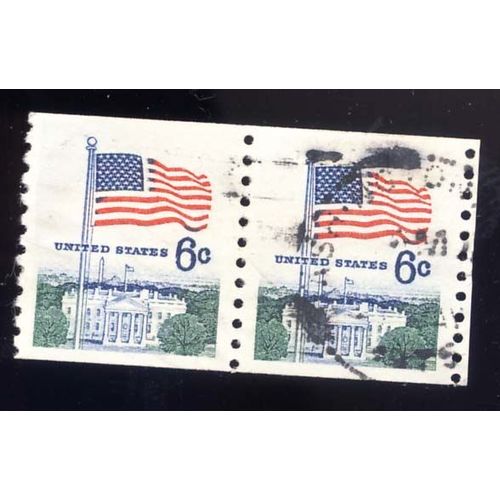 Timbre U S A, Drapau Et Maison Blanche, 6 Cents, Oblitéré