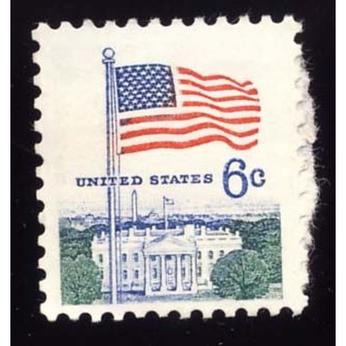 Timbre U S A, Drapau Et Maison Blanche, 6 Cents, Oblitéré