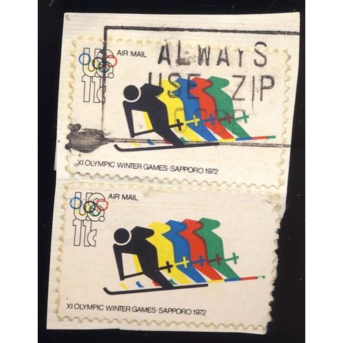 Timbre U S A, Us Airmail X I Olympic Winter Games Sapporo 1972 Ski Alpin, 11 Cents, Un Timbre Oblitéré L'autre Pas
