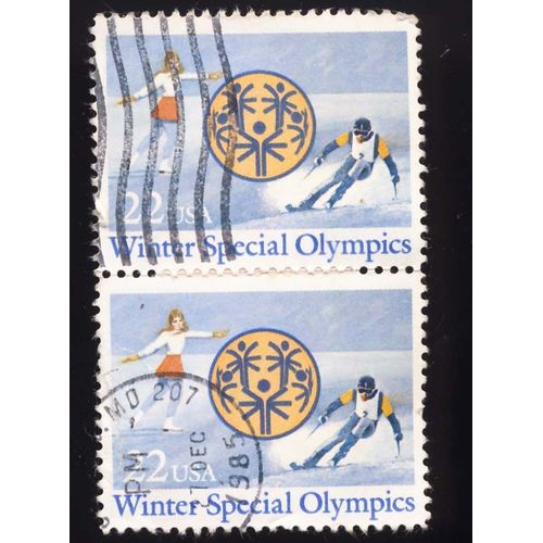 Timbre U S A, Winter Spécial Olympics Patinage Et Ski, 22 Cents, Oblitéré En 1985
