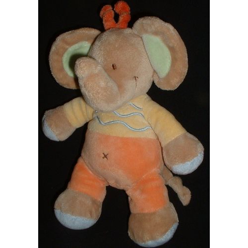 Doudou Éléphant  Orange Jaune Marron  Nicotoy 24 Cm