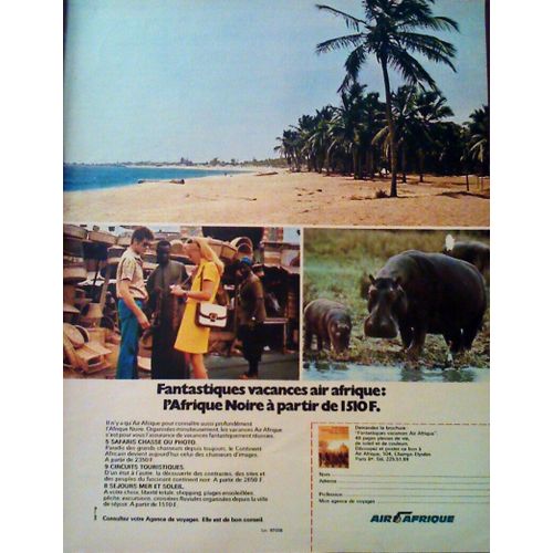Publicité Ancienne (Novembre 1970) Pour Les Vacances En Afrique Noire (Séjours, Safari, Circuits, ...), Grâce À La Compagnie Aérienne " Air Afrique "