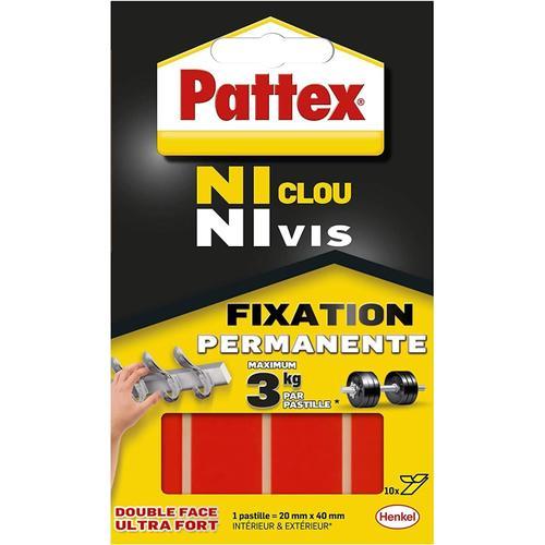Pattex Ni Clou Ni Vis - Pastilles Fixation Permanente (10 x 20 mm x 40 mm)  Pastilles double faces ultra fortes  Pastilles autocollantes résistantes jusqu'à 3 kg