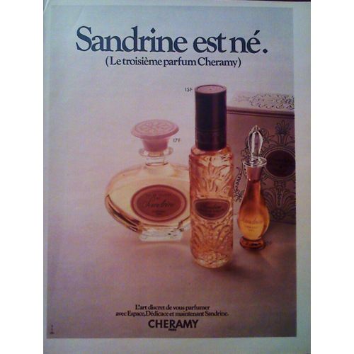 Publicité Ancienne (Décembre 1970) Pour Le Nouveau Parfum "Sandrine" De "Cheramy" Avec Les Parfums "Espace Et Dédicace"