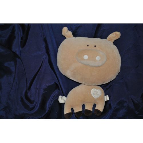 Dpam Peluche Doudou Cochon Beige Brun Semi Plat Du Pareil Au Meme Hochet