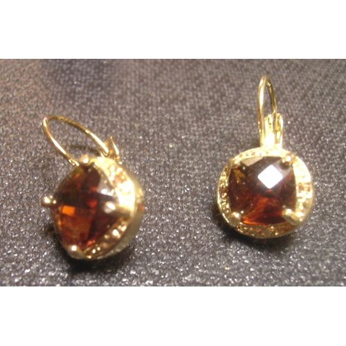 Boucles D'oreilles Dormeuse Avon Avec Pierre Marron  Carrée Sertie