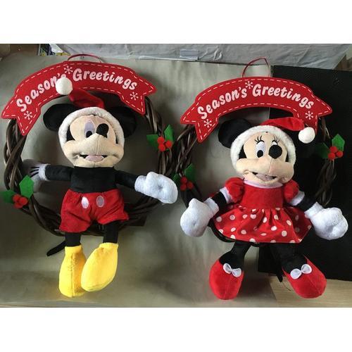 Déco De Noël : 2 Grandes Couronnes De Noël Mickey/Minnie Disney Noël En Bois