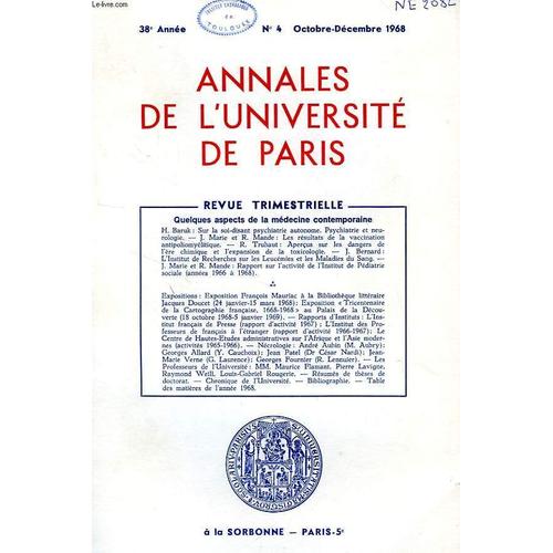 Annales De L'universite De Paris, 38e Annee, N° 4, Oct.-Dec 1968