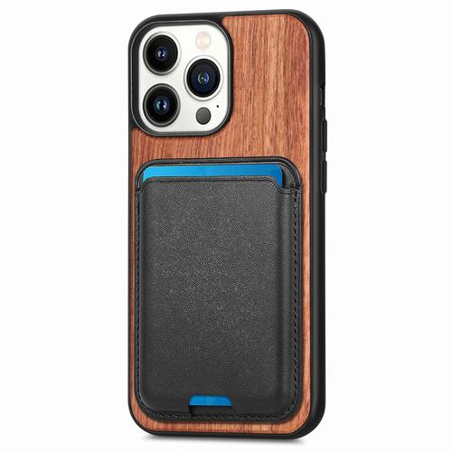 Porte-Cartes Magnétique 2 En 1 Étui En Bois Détachable Pour Iphone 14 Pro Max 13 12 11 Pro Xs Max 7 8 Plus Xr X