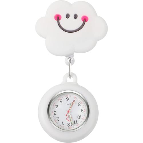 G¿¿N¿¿Rique Montre D' Infirmi¿¿Re Clip- Sur Montre De Poche Silicone Fob Montre- Montre Badge R¿¿Tractable Avec Dessin Anim¿¿ Nuage Revers Montre Pour Infirmi¿¿Res M¿¿Decins- Blanc